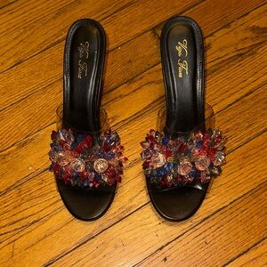 Tina Fierce Black Heels with Colorful Embellishments